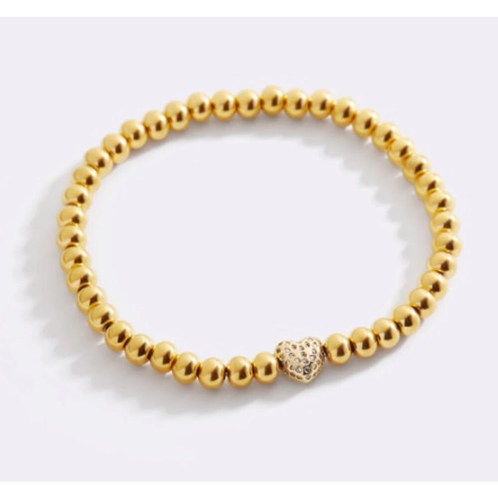 Mint & Lilly Pave Heart Gold Beaded Bracelet*7.5"*18K over Surgical stainless